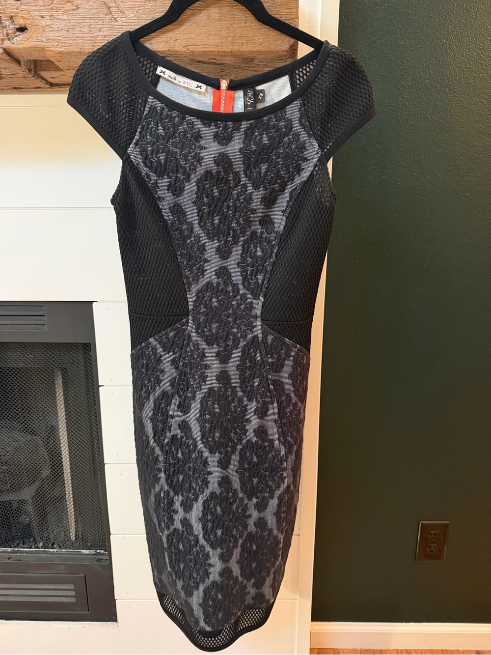 Black and Gray Lace-Pattern Midi Sheath Dress
